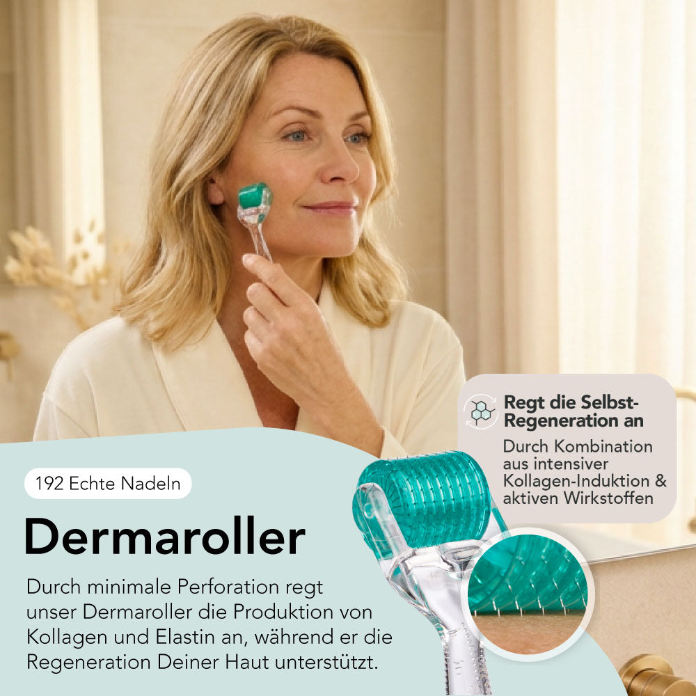 Dermaroller mit 192 echten Nadeln mit minimaler Perforation zur Anregung der Selbstregeneration, Kollagen und Elastin