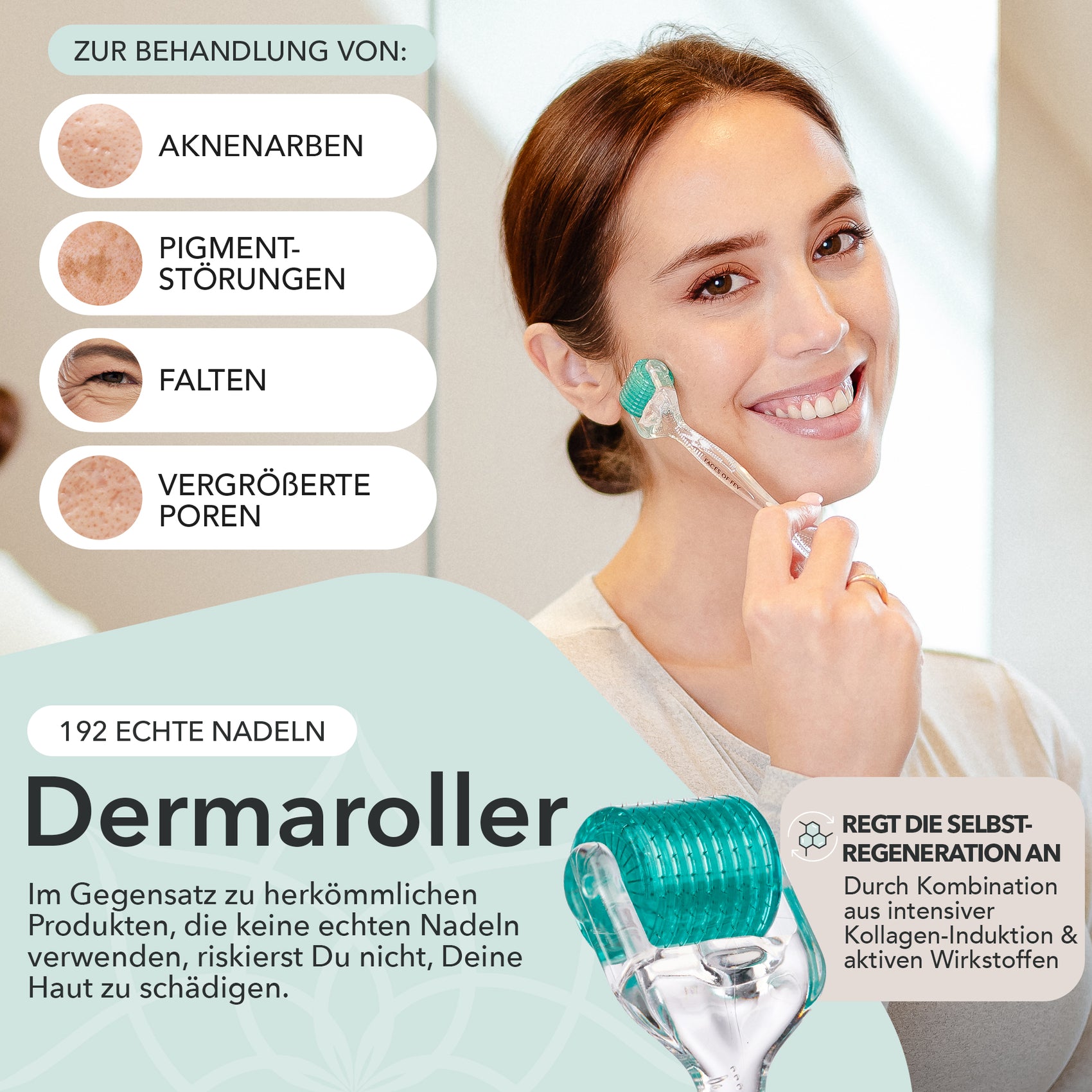 Dermaroller 0,50 mit ECHTEN Nadeln vom NeedlingExperten FACES OF FEY
