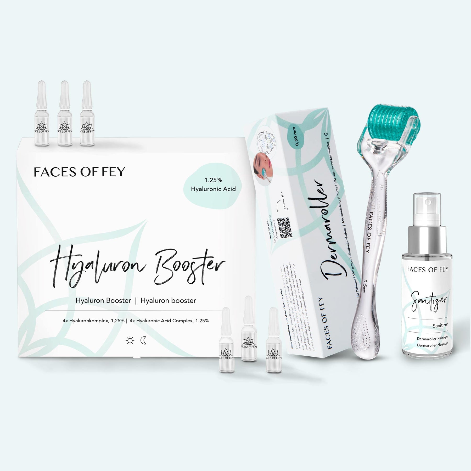 Microneedling Basic Set | Hyaluron Booster, Dermaroller 0,50mm, Sanitizer